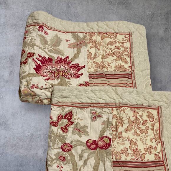 Nautica Pillow Shams Set Of 2 Quilted Patchwork Floral 28x23 Cotton Linen Blend - Picture 1 of 10